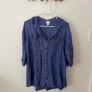 Dotti blue viscose button down blouse XL